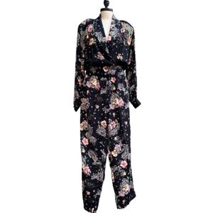 Vintage Carole Little Rayon Gauze Floral Top Pants Suit Pantsuit Set Separates